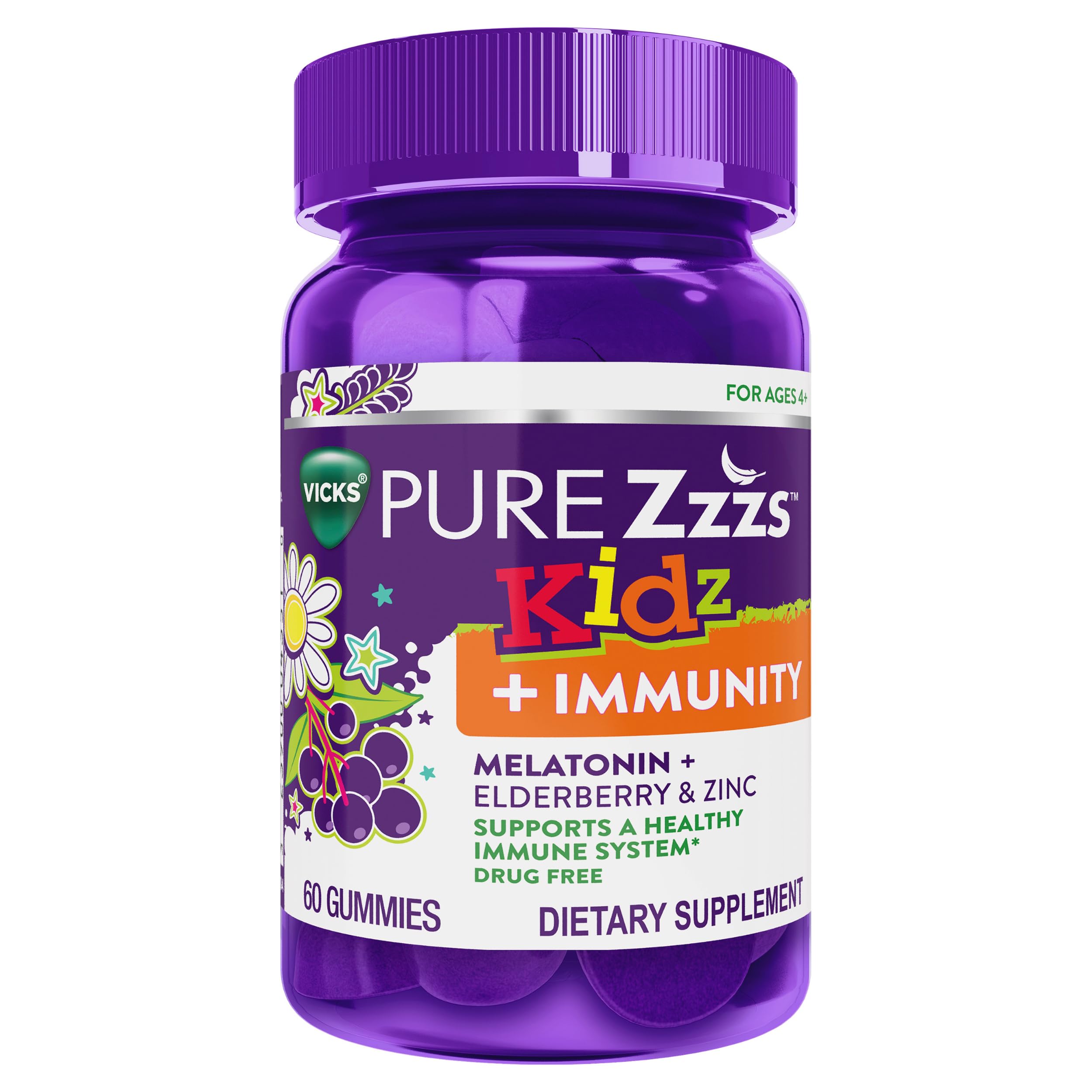 Amazon.com: VICKS Pure Zzzs Kidz + Immunity, Kids Melatonin Gummy